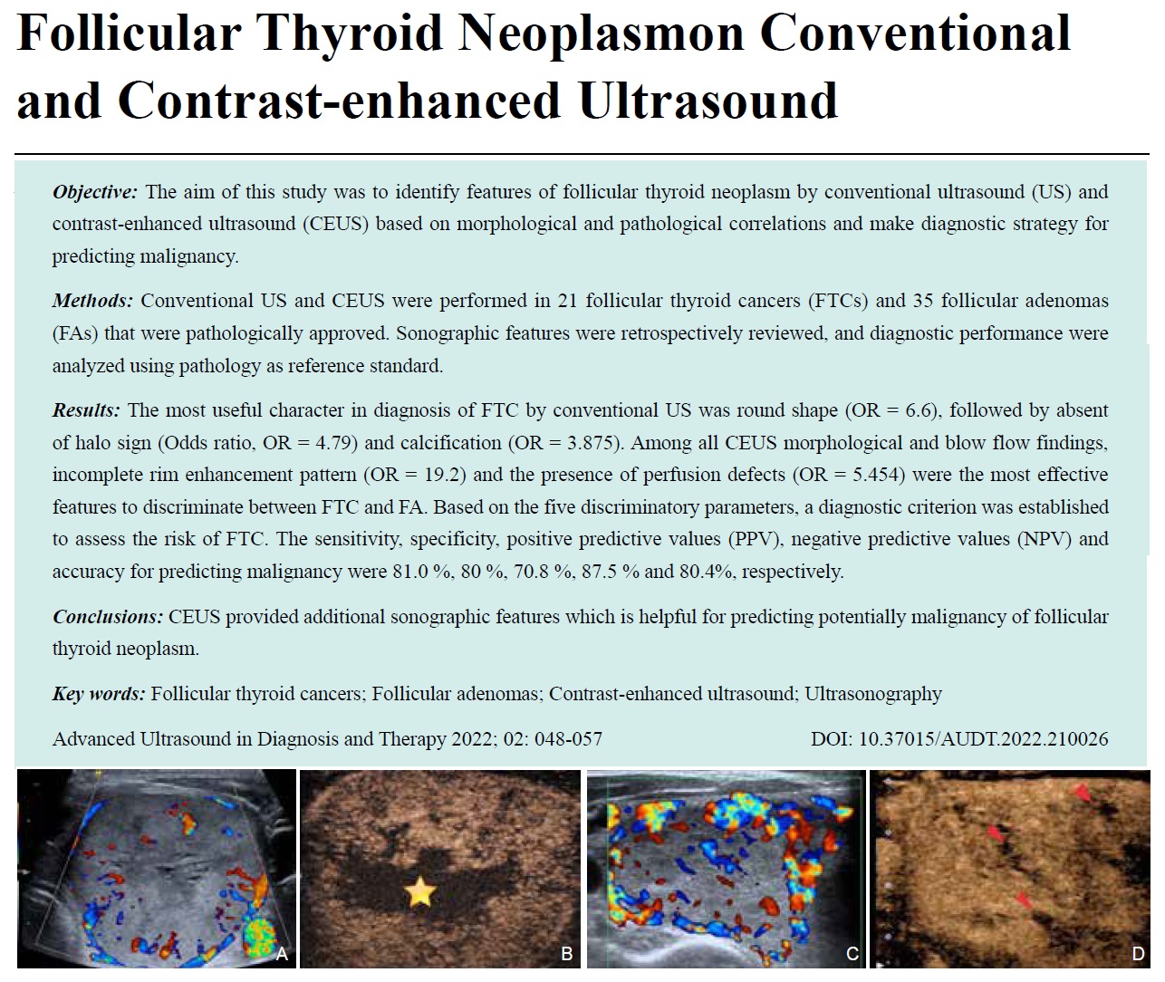 Follicular Thyroid Neoplasmon Conventional and Contrast-enhanced Ultrasound