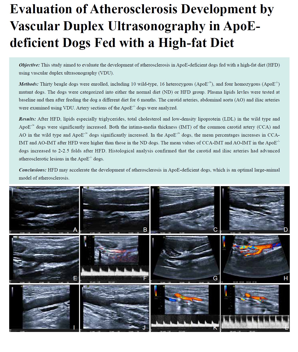 Evaluation of Atherosclerosis Development by Vascular Duplex Ultrasonography in ApoE-deficient Dogs Fed with a High-fat Diet